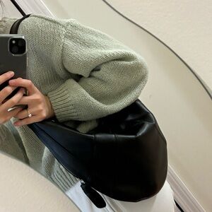 Genuine leather large croissant hobo shoulder bag